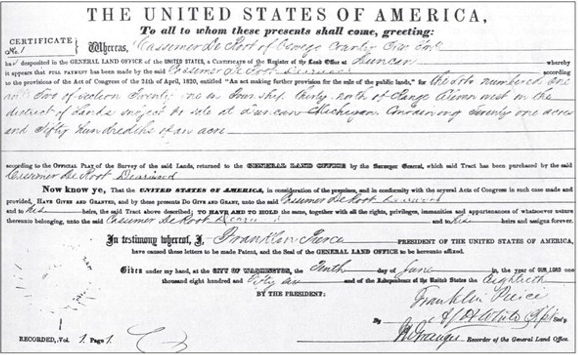 Land patents signed by President Pierce