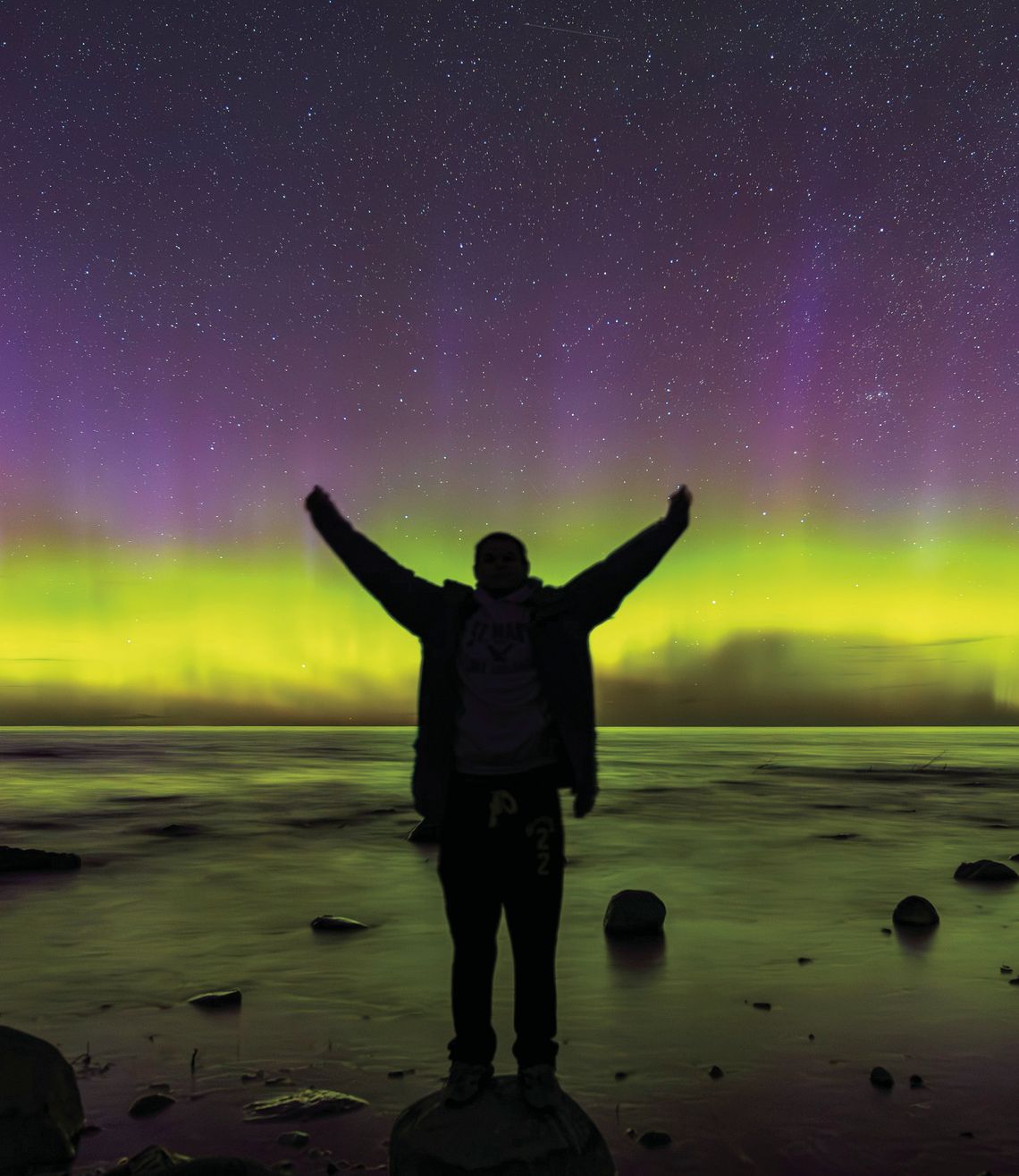 Leelanau night photographer Ethan Hohnke Leelanau night photographer Ethan Hohnke takes a self portrait under a strong aurora on the shores of Lake Michigan. Courtesy photo