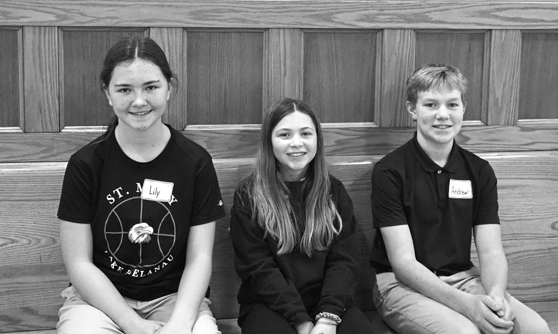 Lily Herman Lily Herman, an eighth graders was first in the St. Mary School annual spelling bee. Also picture from left is fifth grader Kayleigh Harnick and eighth grader Andrew Grant, alternate. Courtesy photo