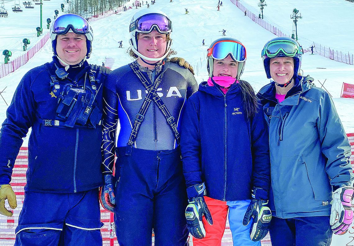 Glen Lake cooperative ski team had two competitors compete at the MHSAA Div. 2 Skiing State Championship on Monday. From left to right John Kasben, Colin Kasben, Willa Murray, and Stephanie Sutherland Assistant coach. Courtesy photo