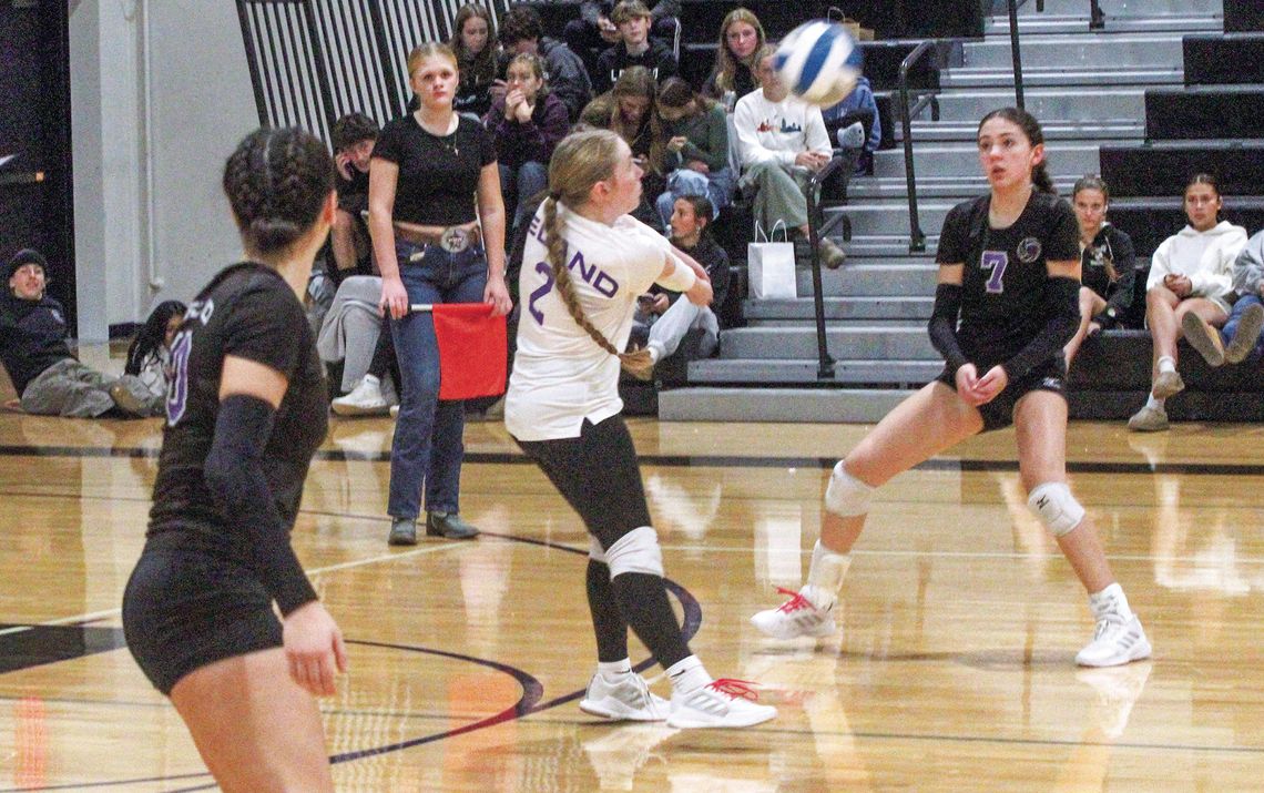 Leland freshman libero Aubrey Roussea handles a Lake Leelanau St. Mary serve during a match earlier this month. Enterprise photo by Brian Freiberger