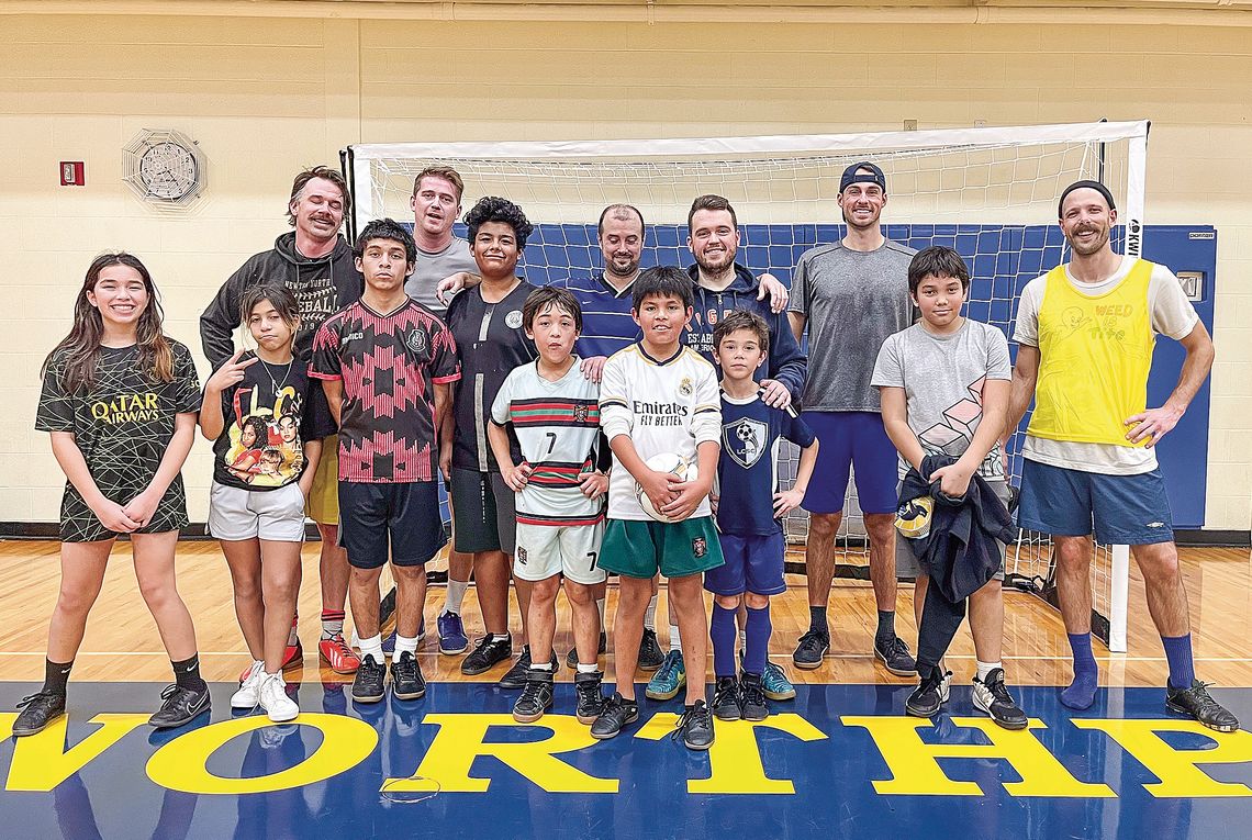 A group of local soccer player of all ages gather at Northport Public School every Tuesday and Thursday for an indoor soccer league that aims to bring the community together. Courtesy photo
