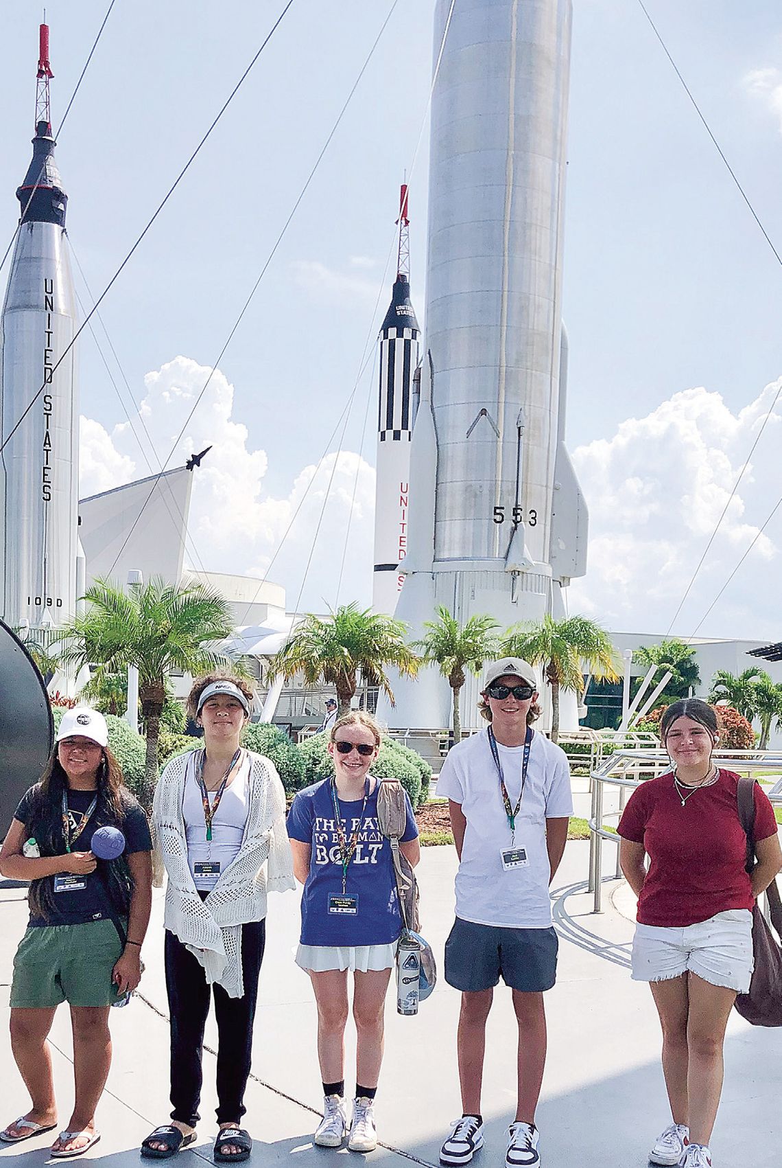 Northport Public School’s “Lunar Leapers” team is seen in the Rocket Garden at the Kennedy Space Center last month. Courtesy photo