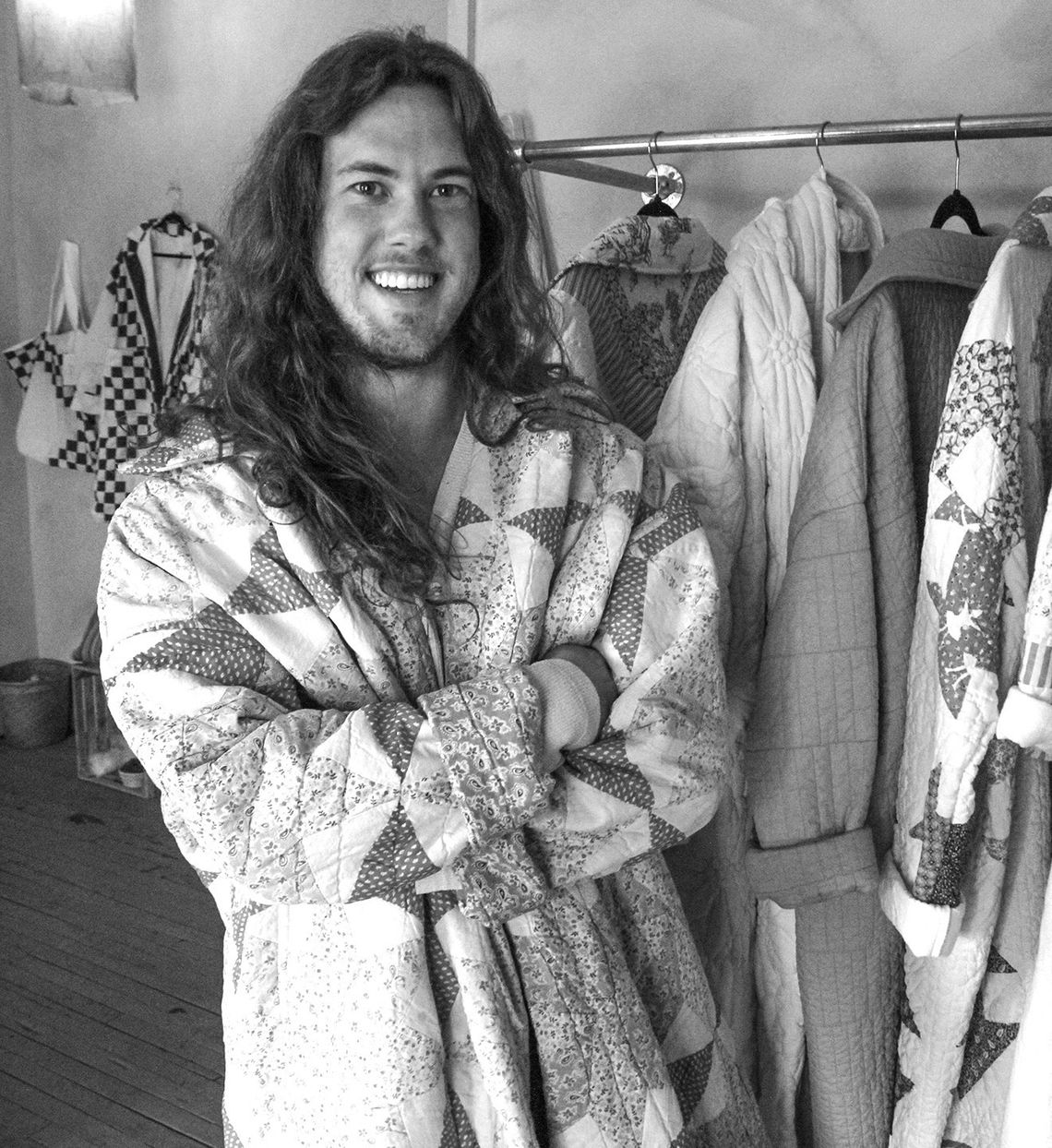 Elijah Nykamp, owner of Nykamping clothing store in Suttons Bay, specializes in oversized, one-size fits most, sustainable, and ethically made clothing created from thrifted textiles in northern Michigan. Enterprise photo by Brian Freiberger