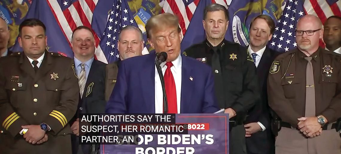 Sheriff Mike Borkovich, right, was among members of the Michigan Police Officers Association (MPOA) attending a Trump rally Tuesday in Grand Rapids. NBC News screen capture