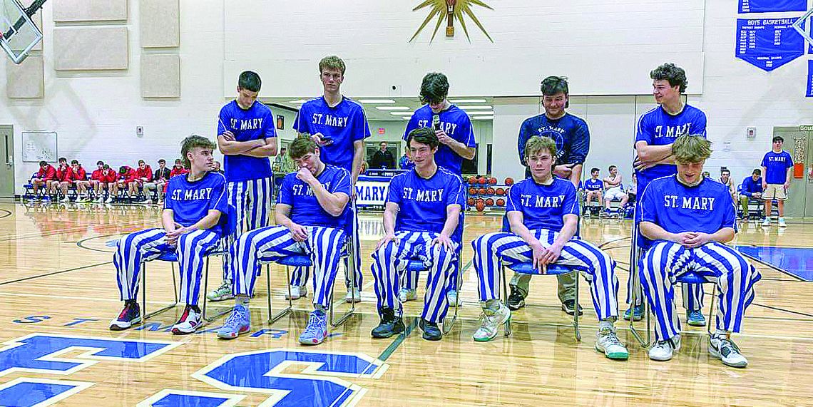 St. Mary seniors (from left to right, front row) Carter Wolf, Jerry Schaub, James Licht, Eli Kelenske, and Luke Gallagher. Courtesy photo