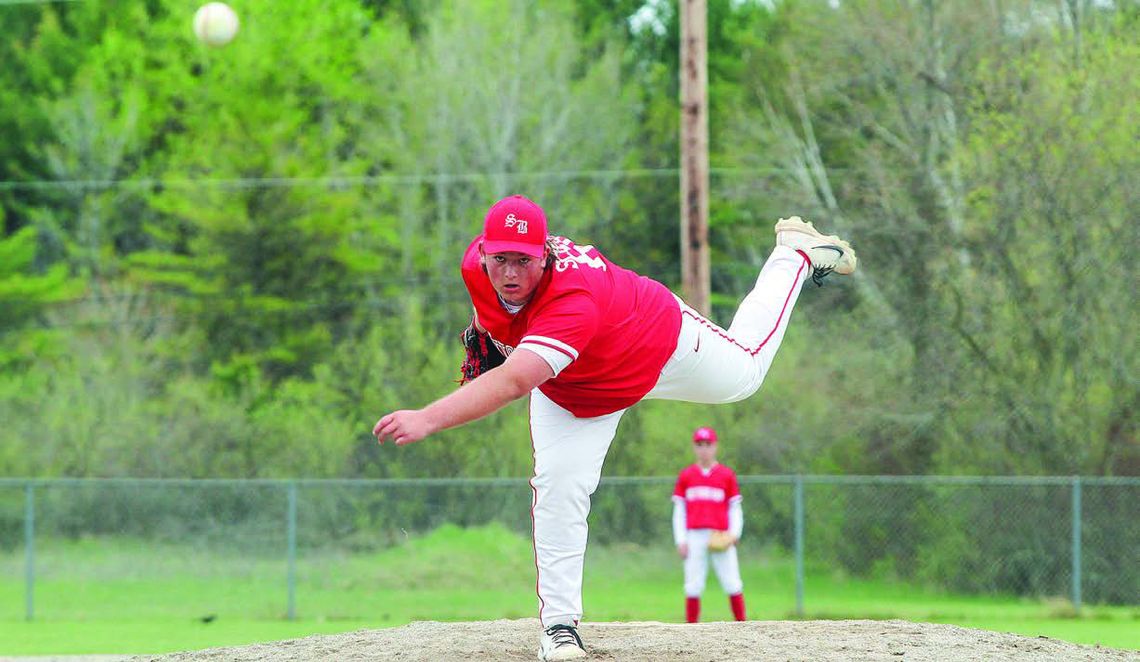 Suttons Bay pitcher Gavin Schictel throws a strike against Buckley on Monday. Enterprise photo by Brian Freiberger