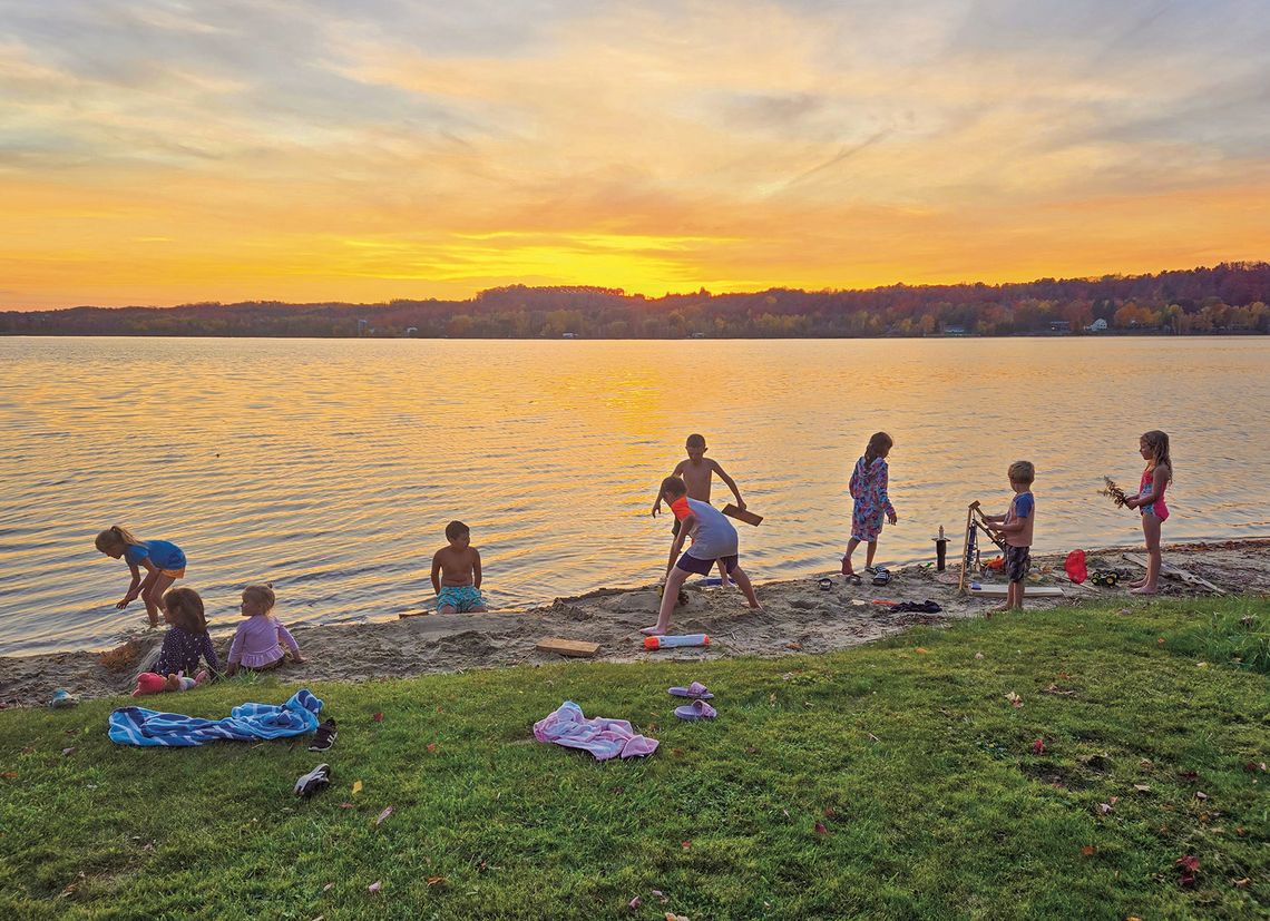 Temperatures in the high 70s, low 80s provided an opportunity for one last swim in Lake Leelanau Monday. Pictured on a south Lake Leelanau beach are siblings and cousins Lucia Bean, Blaise Bean, Hazel Bean, Bella Bean, Rex Bean; Nola Rexroat, Jozie Rexroat, Avery Rexroat and Wolfgang Morio...