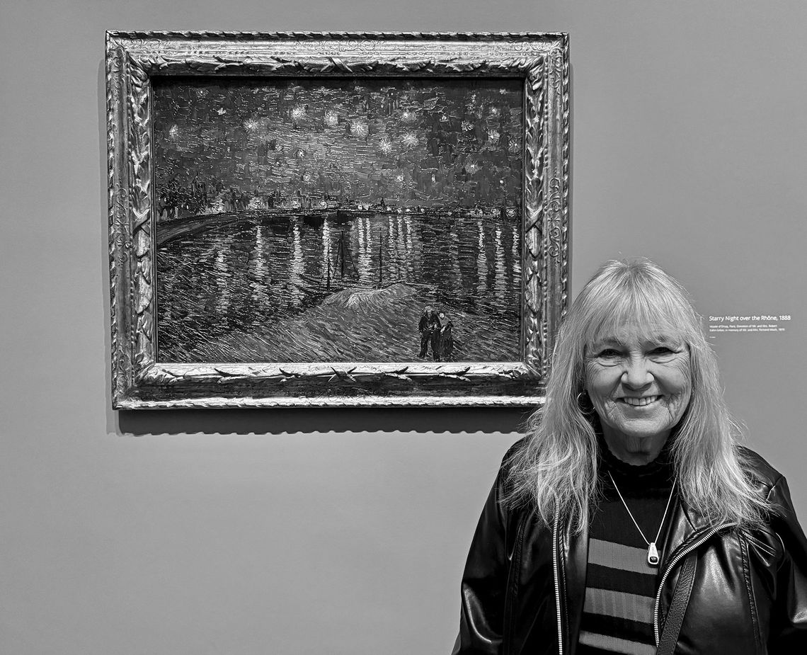 Roberta Cohen in front of Van Gogh’s “A Starry Night Over the Rhone” at the National Gallery in London’s Van Gogh: Poets and Lovers exhibit, which is part of their 200th anniversary celebration. Courtesy photo