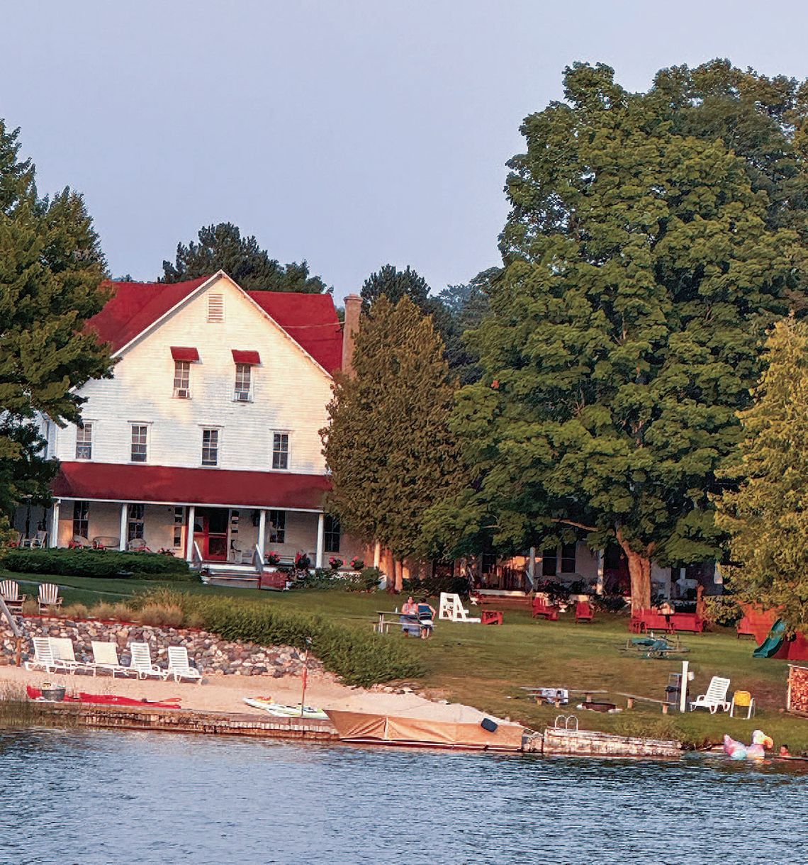 The reflection of a late-summer sunset at historic Fountain Point on Lake