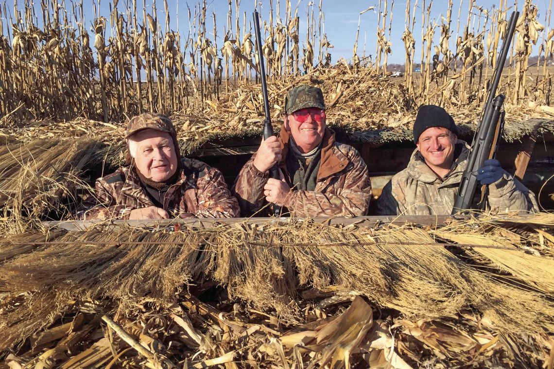 Doug Whitley, center, joined with two friends last month to hunt waterfowl in northwest Missouri. Courtesy photo