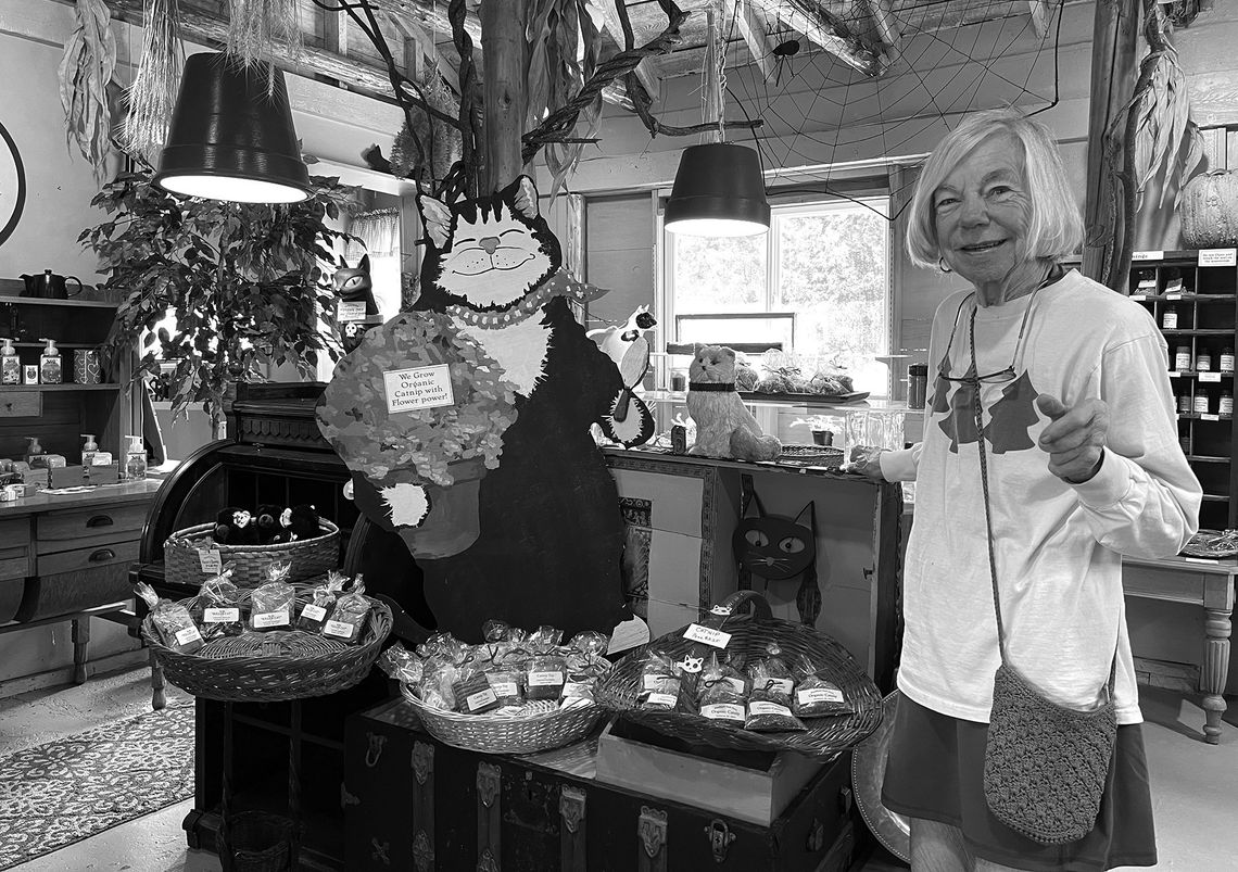 Woodland Herb Farm and Twisted Whiskers owner Pat Bourdo is pictured next to her hand-sewn catnip toys, a customer favorite, currently for sale in her shop. Enterprise photo by Meakalia Previch-Liu